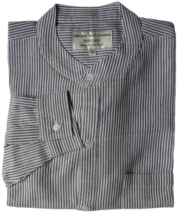 Collarless shirt – Pinstripe – Black | Cambridge Shirt Company