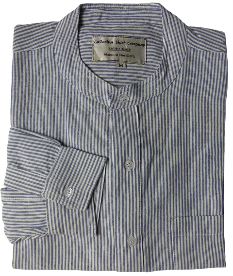 Collarless shirt – Pinstripe – Dark Blue | Cambridge Shirt Company
