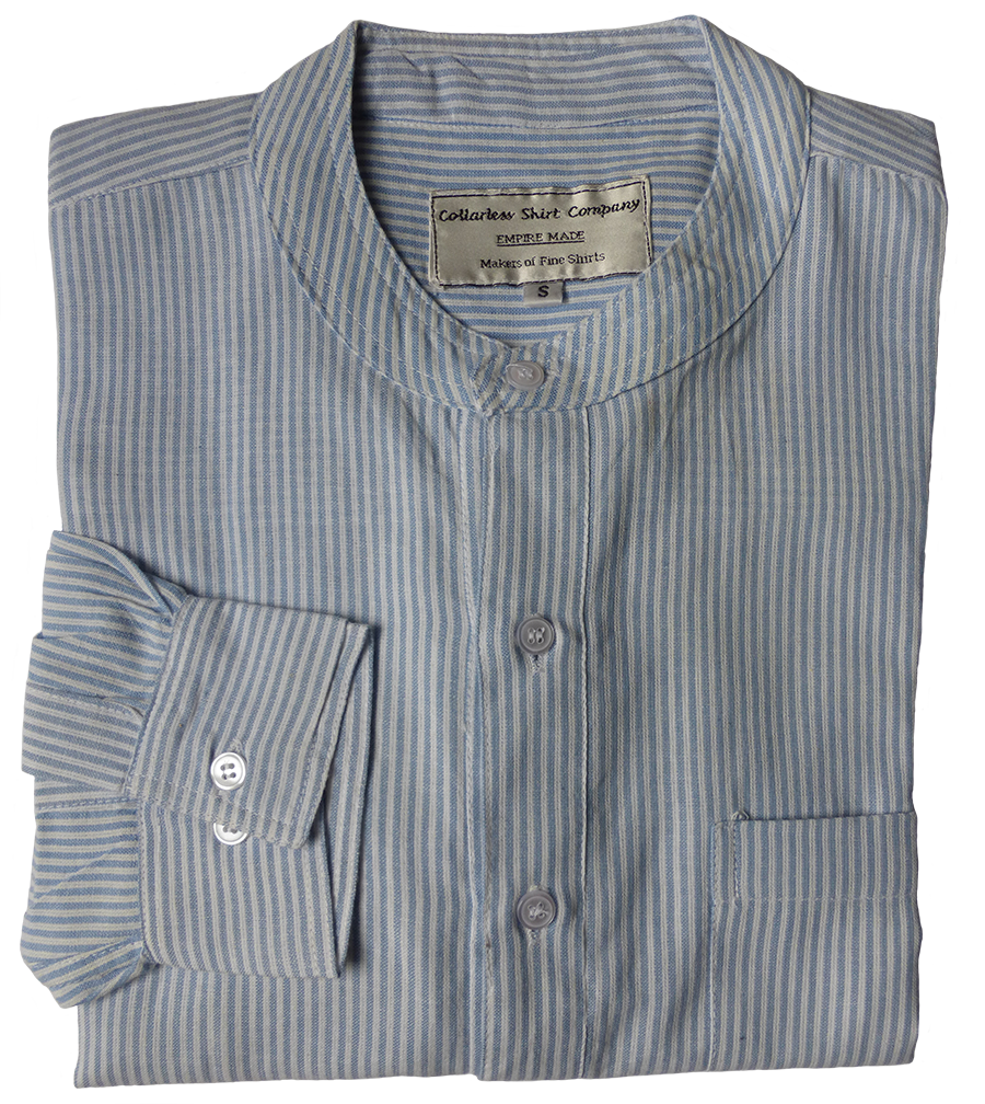 Collarless shirt – Pinstripe – Pale Blue | Cambridge Shirt Company